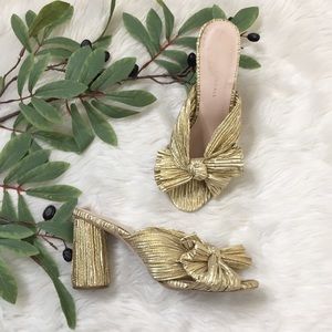 Loeffler Randall Gold Rafia Emilia Bow Slide Mules